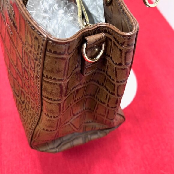 Unused  Cat In The Closet Leather Brown  Alligator Shoulder Bag+FREE Silk Scarf - Picture 12 of 16